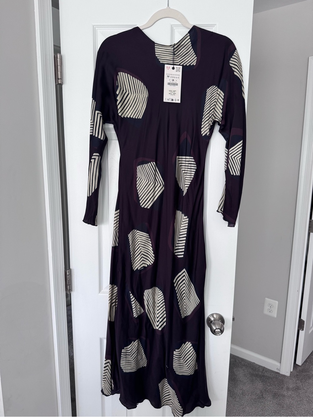 Zara Black Midi Dress with Cream Geometric Motifs